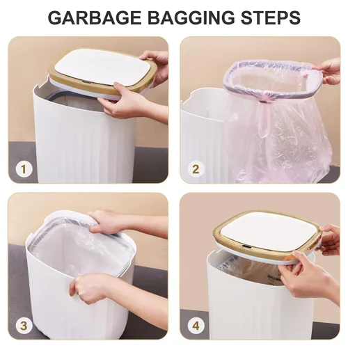 Vista 5 de ELPHECO Cubo de basura impermeable de 3.5 galones con sensor de movimiento para dormitorio con tapa, decoración de baño, accesorios de baño, cubo