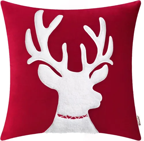 Vista 49 de BRAWARM Christmas Reindeer Pillow Cover 18x18 Black Velvet Embroidered Reno negro