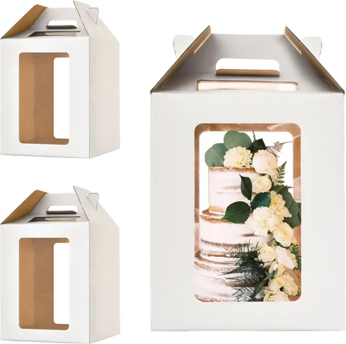 Vista 8 de Cajas Altas para Pasteles de Niveles, 10x10x12 y 12x12x14 Cajas para Pasteles de Niveles con Ventana, Portador de Pasteles Altos de 8in 10in 12in