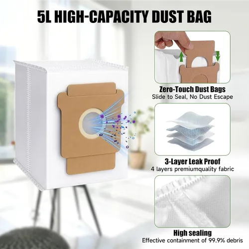 Vista 4 de Paquete de 8 bolsas de vacío para Roomba 105 Vac, compatibles con 105 Combo/Plus 405 Combo/Plus 505 Combo/Max 705 Vac/205 Vac/Plus 504 Vac, bolsas