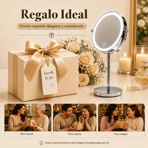 Vista 7 de Ysenchan Espejo de maquillaje iluminado, espejo de aumento LED recargable de 8 pulgadas, espejo de manipulación 5X de doble cara con soporte