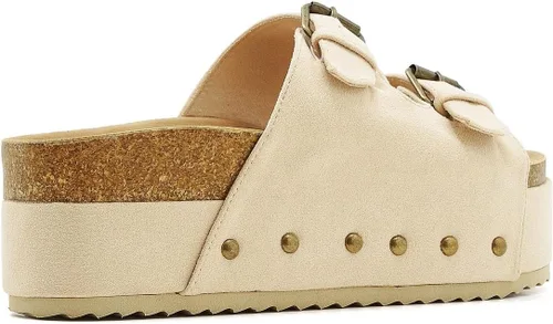 Vista 3 de Women's Cork Footbed Slides Dual Buckled Straps Platform Clogs Suede Slip-on Flatform Sandals Comfort Slippers