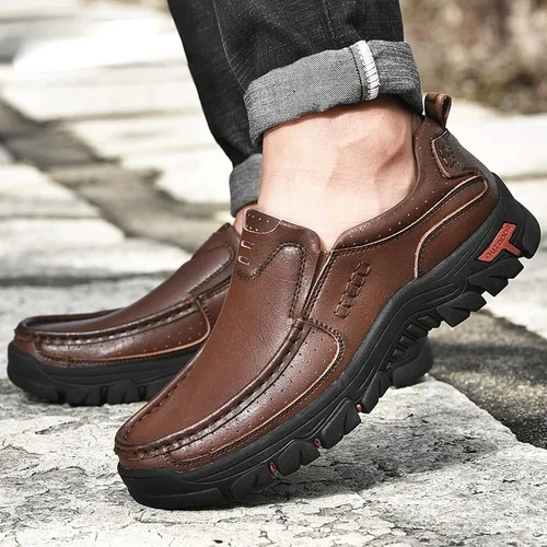 Vista 2 de KNOKR Zapatillas de deporte, Cuero genuino Zapatos de los Hombres de Moda de los Hombres Mocasines Slip-Cómodo Suave Casual Zapatos Hombres