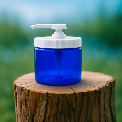 Vista 3 de Royal Massage Tarro de bomba de aceite de masaje/loción/crema vacío transparente de 16 oz con tapa de giro de bloqueo - azul