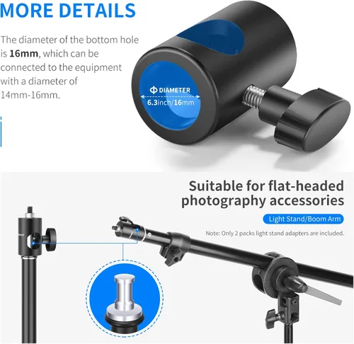 Vista 3 de NEEWER Adaptador rápido convertidor con tornillo de 1/4 de pulgada, paquete de 2 adaptadores de punta de soporte de luz multifuncionales, se adapta