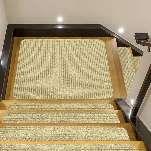 Vista 4 de Peldaños para Escalones de Madera Alfombra, Alfombra Antideslizante para Escaleras Interior Exterior Alfombrillas Cubiertas Almohadillas