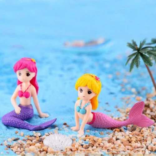 Vista 6 de Adorno de acuario de sirena para peceras y terrarios, figura de sirena de plástico rosa para jardines de hadas, paisajes de bricolaje y decoración