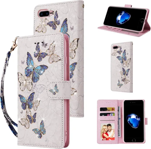 Vista 18 de UEEBAI Funda tipo cartera para iPhone SE 2022 5G/iPhone 7/iPhone 8/iPhone SE 2020, funda de piel sintética con función atril y bloqueo RFID, funda