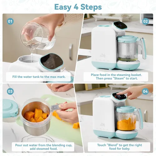 Vista 4 de Chefhandy Máquina de alimentos para bebés, vaporera y licuadora, máquina de puré con mezcla automática/manual, cesta de vapor, calentador