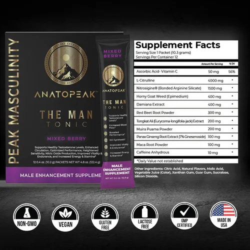 Vista 4 de Suplemento potenciador masculino en polvo – Tongkat Ali, raíz de maca, L-citrulina, L-arginina, hierba de cabra cachonda – con nitrosigina