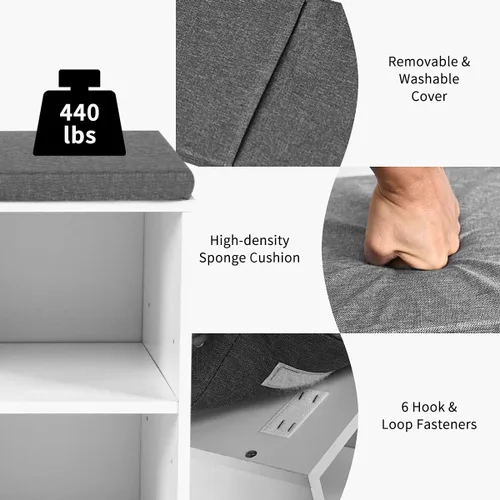 Vista 7 de Giantex Banco de almacenamiento de zapatos con cojín, banco de zapatos de entrada, estantes ajustables, banco organizador de zapatos de 10 cubos
