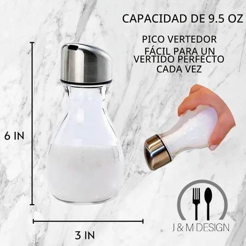 Vista 5 de J&M DESIGN Dispensador de azúcar acrílico con boquilla de acero inoxidable para café, té y hornear, recipiente de 9.5 onzas