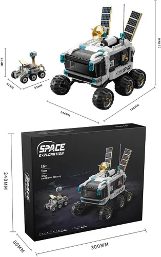 Vista 3 de Space Explorer Lunar Rover - Juego de bloques de construcción de vehículos espaciales todo terreno Moon Rover con mini vehículo lunar, regalo