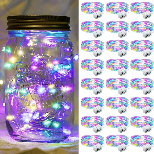 Vista 77 de Paquete de 6 luces de hadas a pilas con temporizador remoto, 8 modos de iluminación, 7 pies, 20 luces LED impermeables para Halloween, Navidad