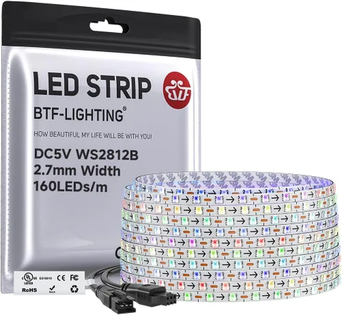 Vista 40 de BTF-LIGHTING WS2812B - Tira LED IC RGB 0.1 in, 0807SMD, DC5V, 3,2 pies, 160