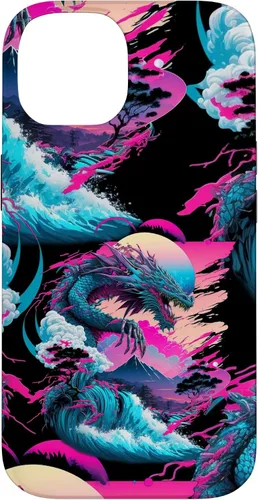 Vista 4 de Dragon Vaporwave Abstract Landscape Moon Tree Waterfall Case for iPhone 17