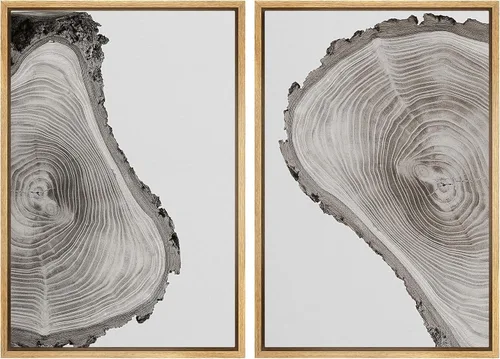 Vista 43 de SIGNWIN Lienzo enmarcado para pared, juego de arte con anillos de árbol de bosque grunge en blanco y negro, ilustraciones de naturaleza silvestre