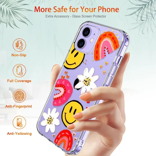 Vista 6 de Funda para iPhone 12, iPhone 12 Pro con protector de pantalla, transparente de cuerpo completo protector floral para niñas y mujeres, a prueba