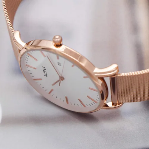 Vista 3 de BUREI Relojes de pulsera para hombre, a la moda, minimalista, analógico, de malla de cuarzo, impermeables, relojes para hombres