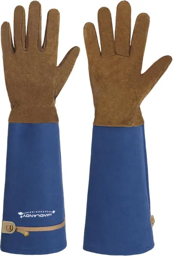 Vista 21 de HANDLANDY Guantes de poda largos para hombres y mujeres, de piel de cerdo, guantes de jardinería de rosas, guantes transpirables y duraderos