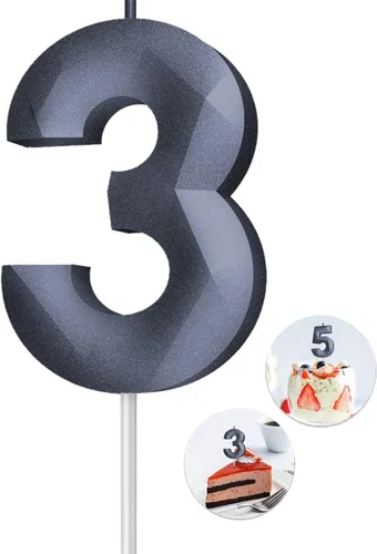 Vista 165 de Velas de cumpleaños con números (0 velas negras), forma de diamante 3D, decoración de pastel de feliz cumpleaños para niños y hombres, cumpleaños