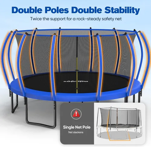 Vista 6 de Zupapa Trampolín de 1600 libras con diseño sin huecos de 16 15 y 14 pies con red y escalera