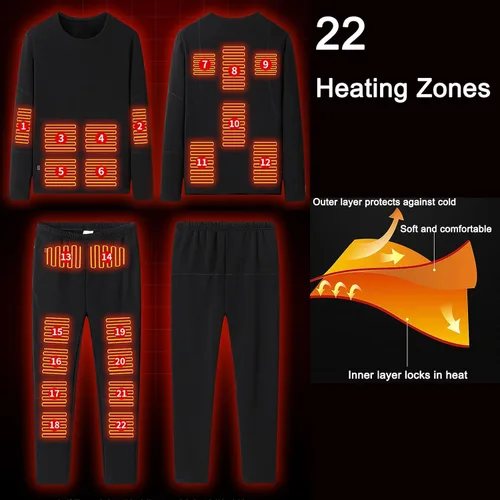 Vista 3 de Conjunto de ropa interior térmica para hombre, conjunto de ropa interior térmica para mujer, conjunto eléctrico USB eléctrico largo con leggings