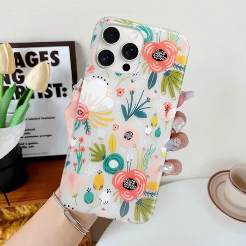 Vista 3 de J.west Funda para iPhone 13 Pro Max, funda transparente floral flexible de TPU a prueba de golpes, diseño elegante transparente, funda protectora