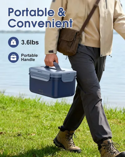 Vista 7 de Carsolt Fiambrera eléctrica inalámbrica para adultos, lonchera térmica recargable de 1.8 L para hombres, calentador de alimentos portátil