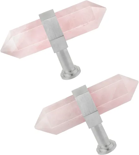 Vista 10 de TUMBEELLUWA Paquete de 2 pomos de cristal de obsidiana negra con tornillos, tiradores hexagonales de latón cepillado para cocina y decoración