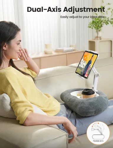 Vista 2 de Lamicall Soporte de almohada para tablet Kindle – [Brazo ajustable de 360°] [Suave y lavable] Soporte para iPad de regazo para iPad, accesorios