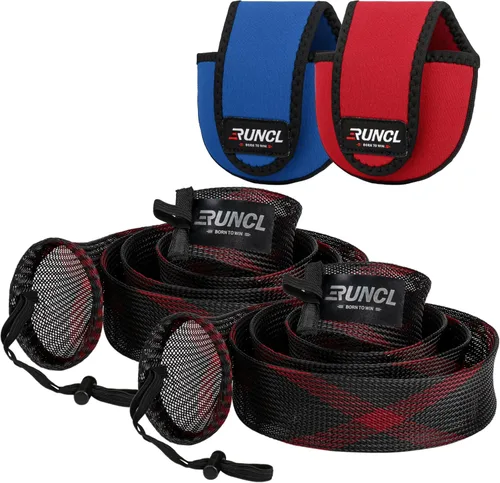 Vista 16 de RUNCL Fundas para caña de pescar y bolsas de carrete, calcetines de caña de hilar/fundición y cubiertas de carrete de spinning/baitcasting, solución