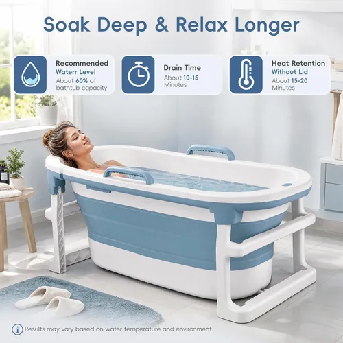 Vista 7 de Foldable Bathtub for Adults Portable Collapsible Soaking Tub Blue