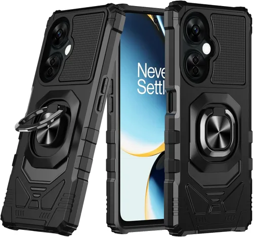 Vista 3 de Funda compatible con OnePlus Nord N30 5G con protector de pantalla, soporte de anillo para montaje magnético de automóvil, grado militar, resistente