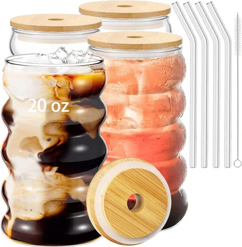 Vista 9 de Ework4U Juego de 2 Piezas de Vasos de 20oz con Popotes, Lindas Tazas de Café Helado, Vasos de Café Helado, Jarrones Gruesos para Beber para Batido