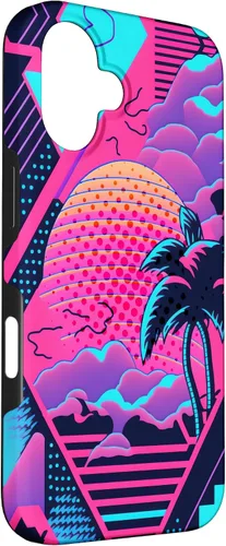 Vista 3 de iPhone 16 Retro Vaporwave Vibes - Funda para amantes de la nostalgia de la música de los años 90