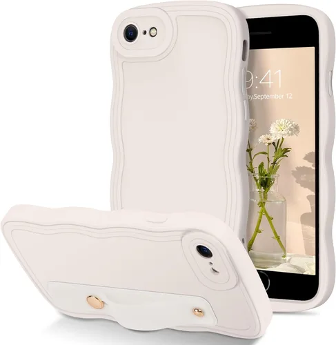 Vista 9 de GUAGUA Funda para iPhone SE 2022/2020, Funda para Teléfono iPhone 7/8 Diseño Lindo de Forma de Onda Rizada TPU Suave con Correa de Muñeca Soporte