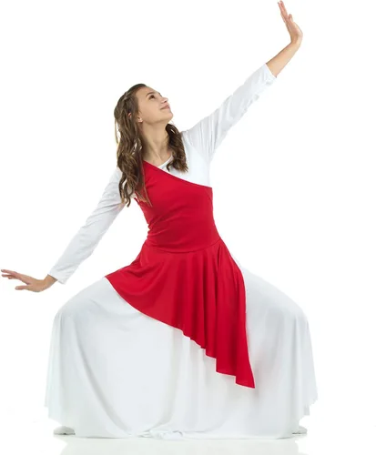 Vista 3 de Danzcue Túnica asimétrica de baile de alabanza para mujer, vestido blanco no incluido