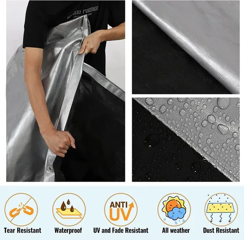 Vista 5 de Protol Lona reversible súper resistente de 12 x 20 pies, impermeable, resistente a los rayos UV, a prueba de desgarros con ojales, ideal para barco
