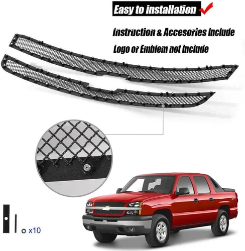 Vista 8 de Rejilla de remache frontal de acero inoxidable negra compatible con Chevy Avalanche 1500/2500 03-05 Silverado1500/1500HD/SS/2003-2004 Chevy