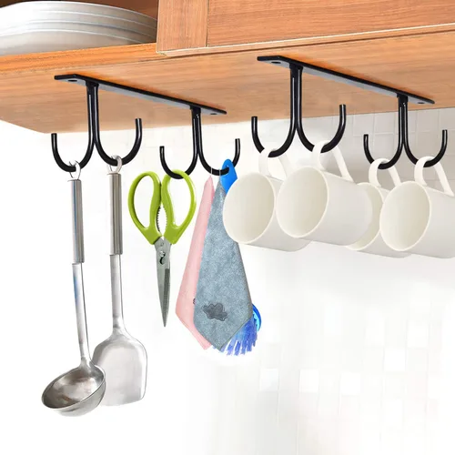 Vista 6 de MOCOUM Estante organizador rústico para tazas debajo del gabinete, soporte para tazas debajo del estante, ganchos colgantes para tazas, tazas