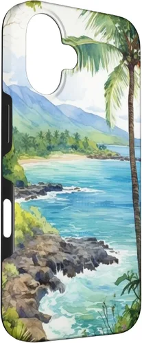 Vista 3 de Tropical Hawaii Forest Beach Ocean Art Aesthetic Case for iPhone 16