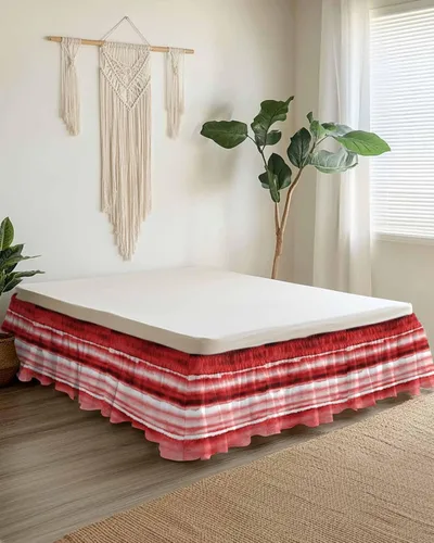 Vista 8 de Falda de cama bohemia tamaño Queen de 16 pulgadas de caída, ajustable y elástica, plisada, con volantes de lujo para cama individual, matrimonial