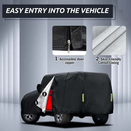 Vista 2 de Migaven Car Cover Custom Fit for Jeep Wrangler 2 Door 1987-2026 JK JL CJ YJ TJ, Waterproof Rain Sun Protection with Door Zipper & Inner Cotton