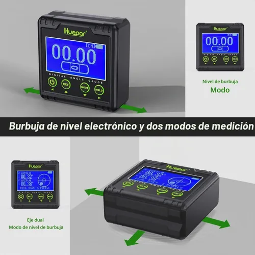 Vista 3 de Huepar Transportador de Medidor de Ángulo Digital, Buscador de Ángulo de Burbuja Electrónico, Caja de Nivel de Doble Eje con Resolución de 0.01°