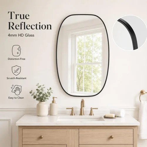 Vista 3 de USHOWER Black Oval Bathroom Mirror 20x30 Inch, Oblong Vanity Mirror
