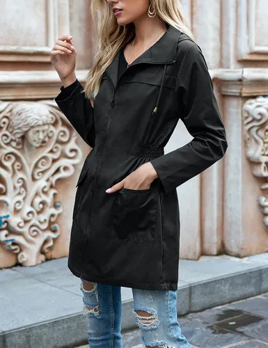 Vista 3 de Gihuo Chamarras impermeables para mujer, con capucha, impermeables, ligeras, cortavientos para exteriores