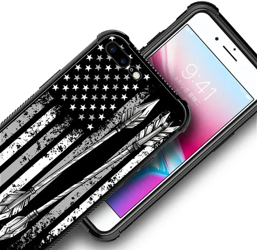 Vista 5 de Funda compatible con iPhone 7/8, diseño de bandera estadounidense con diseño de tiro con arco al aire libre, a prueba de golpes, antiarañazos Tiro