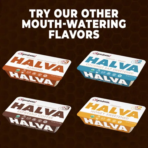 Vista 7 de ¡OhBondad! Halva de Miel Orgánica - Pack de 3 - Solo TRES Ingredientes Simples, Bocadillo y Postre que se Derriten en la Boca, Golosina Endulzada