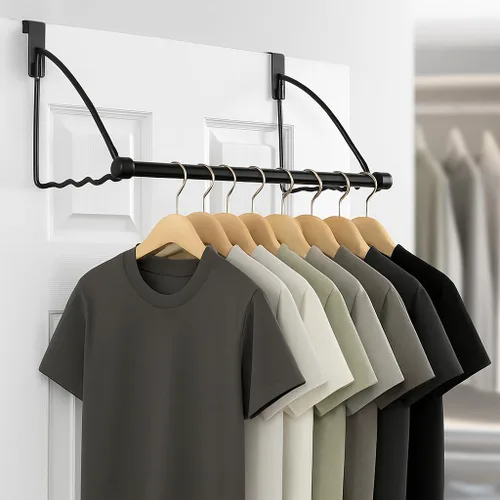 Vista 2 de HOLDN' STORAGE - Percha para colgar sobre la puerta, color negro Perchas para puerta para ropa, ahorro de espacio, diseñadas para dormitorio